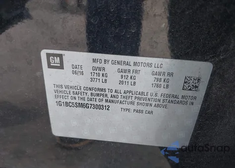 2016 Chevrolet Cruze Ls Auto z USA, uszkodzony, nr VIN 1G1BC5SM6G7300312